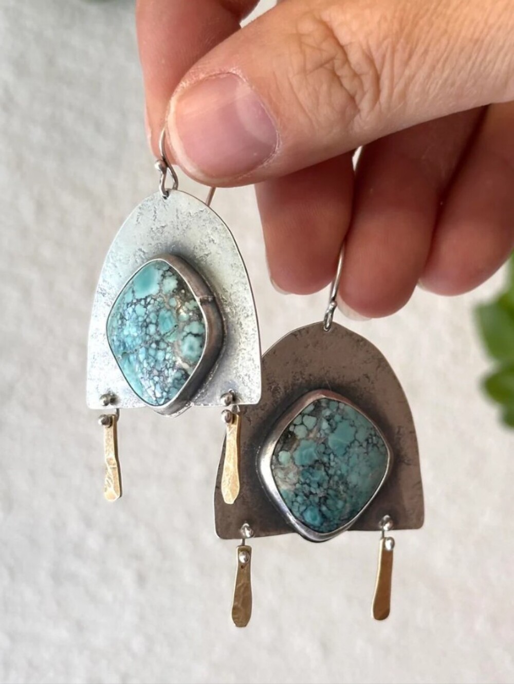 Turquoise Mixed-Metal Dangle Earrings - Golden Hills Lightweight Artisan-made